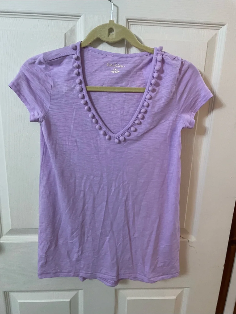 NWT Lilly Pulitzer Lavender Pom-Pom V-Neck Top - Picture 2 of 3
